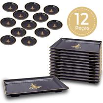 Kit Oriental Japonês P/ 12 Pessoas Molheira Prato Retangular
