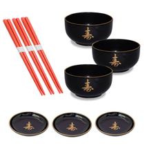Kit Oriental Japonês P/ 3 Pessoas Tigela Molheira Hashi