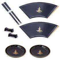 Kit Oriental Japonês Para 2 Pessoas Molheira Prato Leque Kit Oriental Japonês Para 2 Pessoas Molheira Prato Leque
