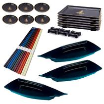 Kit Oriental Japonês Para 6 Pessoas C/ 3 Barca Preta