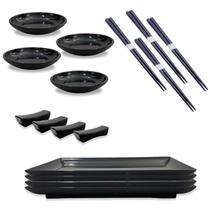 Kit Oriental P/4 Pessoas Molheira Hashi Prato Descanso Hashi