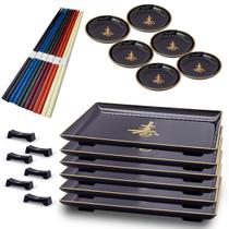 Kit Oriental P/6 Pessoas Molheira Hashi Prato Descanso Hashi