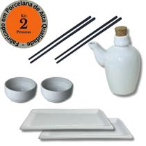 Kit Oriental Para 2 Pessoas Comida Japonesa Branco Porcelana 7 peças Molheira 60mL - Prattos