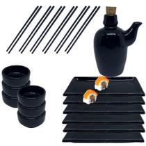 Kit Oriental Para 6 Pessoas Comida Japonesa Preto 13 peças Molheira 60mL - Prattos