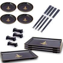 Kit Oriental Preto C/ Ideograma P/8 Pessoas Japonês
