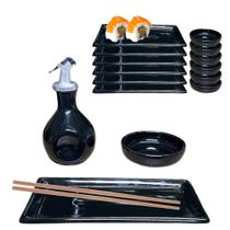 Kit Oriental Preto Sushi em casa 2 Pessoas Molheira 110ml