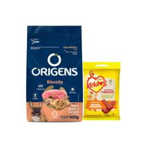 Kit origens biscoito cães adultos mini/peq peru/aveia/cereais 400g + keldog bifinho frango 60gr