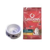 Kit origens ração gatos castrados frango 3kg + comedouro