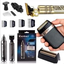 Kit Original Kemei: Barbeador Profissional com Aparador Ajustável