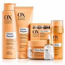 Kit Ox Mari Maria Hair Gloss Repair: Shampoo 250ml, Condicionador 200ml, Máscara 180g, 3 Ampolas, Sérum 30ml e Óleo Capilar 55ml Kit Ox Mari Maria Hair Gloss Repair: Shampoo 250ml, Condicionador 200ml, Máscara 180g, 3 Ampolas, Sérum 30ml e Óleo Capilar 55ml