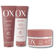 KIT OX NUTRE Shampoo Condicionador 200ML Máscara de Tratamento Cálamo Mirra Oliva Sem Brilho
