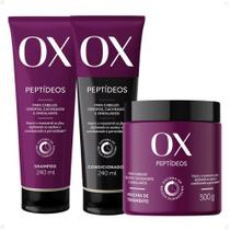 Kit OX Peptídeos Cabelos Crespos, Cacheados e Ondulados: Shampoo 240ml, Condicionador 240ml e Máscara de Tratamento 500g Kit OX Peptídeos Cabelos Crespos, Cacheados e Ondulados: Shampoo 240ml, Condicionador 240ml e Máscara de Tratamento 500g
