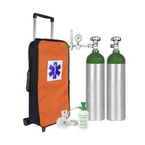 Kit Oxigênio 3L 2 Cilindros Bolsa com Rodinhas Laranja e Azul