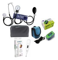 Kit Oximetro + Esfigmo + Esteto + Termometro Infantil G-tech