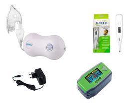 Kit Oximetro Infantil De Dedo + Nebulizador E Inalador + Termometro Digital
