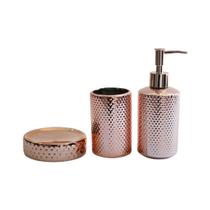 Kit p/ Banheiro Cerâmica Rose Gold c/ 3 Pçs Mart
