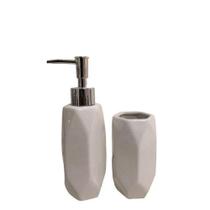 Kit p/ Banheiro Porta Sabonete Liquido e Porta Escova de Dente Diamante Cerâmica - casa tem -