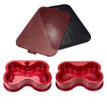 Kit p/ cachorro tapete sanitário + comedor + bebedor + cone