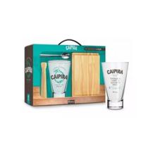 Kit P/ Caipirinha Caipiroska Copo Grande Caipira - C/ Tábua Colher Socador Madeira Vodka