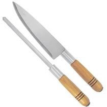 Kit P/ Churrasco 2 Peças Com Face e Chaira 30Cm Cabo Madeira Kit P/ Churrasco 2 Peças Com Face e Chaira 30Cm Cabo Madeira