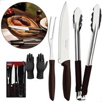 Kit P/ Churrasco Tramontina Aço Inox 3 Pçs + Luva Nitrílica