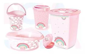 Kit P/o Bebe Lixeira, saboneteira, cesto, balde, bacia Arco Iris Plasutil