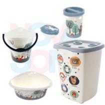 Kit P/o Bebe Lixeira,saboneteira,cesto,balde,bacia - bichinhos azul - plasutil