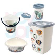 Kit P/o Bebe Lixeira,saboneteira,cesto,balde,bacia - bichinhos azul - plasutil Kit P/o Bebe Lixeira,saboneteira,cesto,balde,bacia - bichinhos azul - plasutil