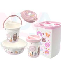 Kit P/o Bebe Lixeira,saboneteira,cesto,balde,bacia Bichinhos Petit - plasutil