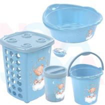 Kit P/o Bebe Lixeira,saboneteira,cesto,balde,bacia Urso Azul - plasutil