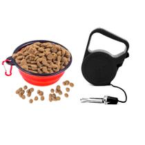 Kit p Passear Cachorro Guia Corda + Pote Agua Ração Retrátil