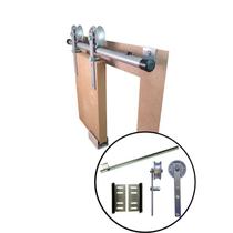 Kit p/ Porta Celeiro 2 Roldanas Aparente - Tubular 3,00 M - Prata - Al-Fer KT-3000N