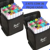 Kit P/ Presente - 2 Conjuntos de Marcador Profissional Tipo Copic com 36 Cores+Bolsa