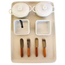 Kit P/ Queijos/Frios/Patês 9 Pçs Porcelana/Inox. Kit P/ Queijos/Frios/Patês 9 Pçs Porcelana/Inox.