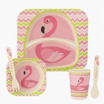 Kit P/ Refeição Infantil Fibra Bambu 5PCS Flamingo - Quanhe Kit P/ Refeição Infantil Fibra Bambu 5PCS Flamingo - Quanhe