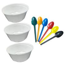 Kit p/ Sorvete Açaí 200 Colheres +200 Cumbucas Isopor 200ml