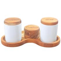 Kit p/ temperos - condimentos 4 Pçs - Porcelana c/ Madeira Teca Kit p/ temperos - condimentos 4 Pçs - Porcelana c/ Madeira Teca