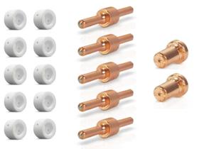 Kit P/ Tocha Corte Plasma PT31: 2 Bicos Longos + 5 Eletrodos Longos + 10 Anéis Cerâmicos