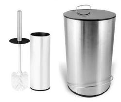 Kit p/ WC inox Lixeira 5L e escova sanitária