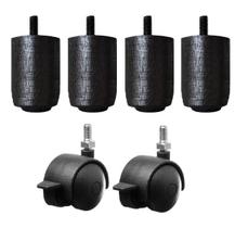 Kit P63 Pés Madeira Cama Box ou Baú 4 fixos 2 rodízios freio