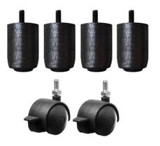Kit P63 Pés Madeira Cama Box ou Baú 4 fixos 2 rodízios freio