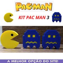 Kit Pac-man 3 Decorativos Geek 3 Peças feita em 3D Anos 80