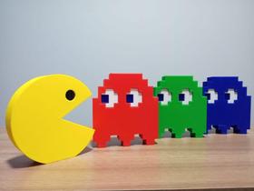 Kit Pac Man Decorativos com 4 Peças feita em 3D - Super 3D