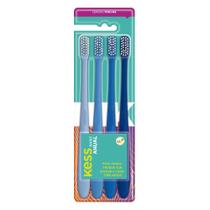 Kit Pack Anual c/ 8 Escovas Dentais Azul Basic Kess Cerdas Macias