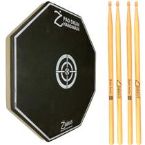 Kit Pad Estudo Bateria 12 Polegadas Com 2 Pares Baquetas 5A Basic Series Zaidan's