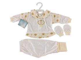 Kit Pagão Bordado Mijão Pé Resvesivel e Luvas 3 Peças Malha Pv Hipoalergênico Algodão.