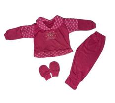 Kit Pagão Bordado Mijão Pé Resvesivel e Luvas 3 Peças Malha Pv Hipoalergênico Algodão.