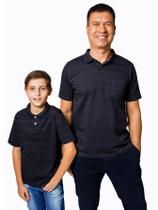 Kit Pai e Eu 02 Peças- Camisa Polo Listrada Masculina Preto e Camisa Polo Listrada Juvenil Preto