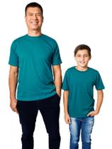 Kit Pai e Eu 02 Peças- Camiseta Masculina Lisa Básica Azul Cadete e Camiseta Infantil Lisa Básica Azul Cadete - Pthirillo