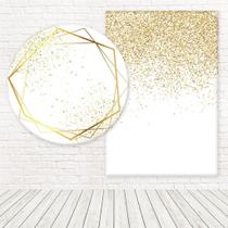 Kit Painéis Casadinho Tecido Sublimado 3D Branco Efeito Glitter Ouro WPC-301